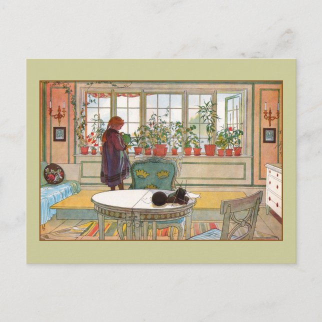 Blume zum Windows von Carl Larsson Postkarte (Vorderseite)