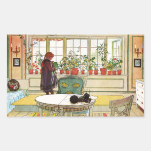 Blume zum Windows von Carl Larsson Rechteckiger Aufkleber