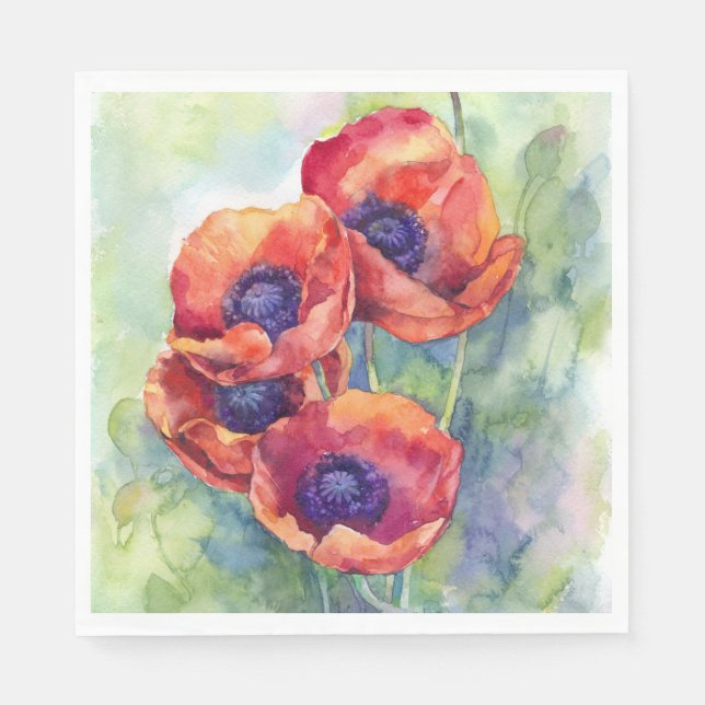 Blume zur Mohnblüte in Aquarellfarben Blume Serviette (Vorderseite)