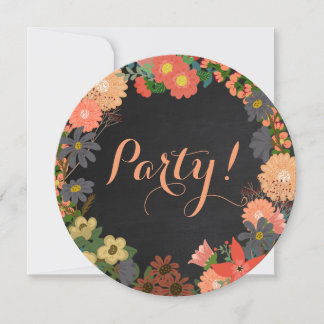 Blume zur Party Einladung der Black Chalkboard Rou