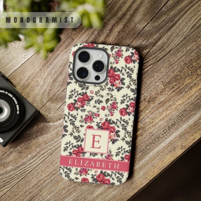 Blume zur Rote Rose der hellgelben  iPhone Hülle (Customizable Light Yellow Floral Red Rose Flowers iPhone Case)