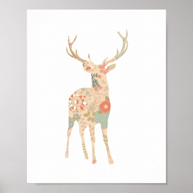 Blume zur Silhouette der Hirsche Poster (Vorne)