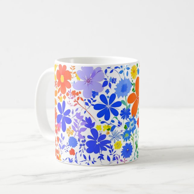 Blumen 3D mit farbenfrohem Muster Blumen, Geschenk Kaffeetasse (Vorderseite Links)
