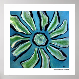 Blumen Abstrakt blau grün türkis schwarze Malerei Poster