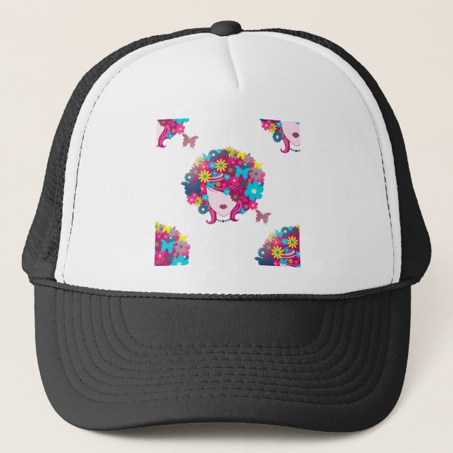 Blumen-Afro Truckerkappe (Vorderseite)