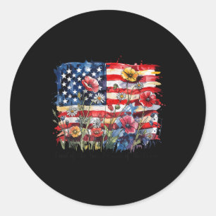 Blumen Amerikanische USA-Flagge Land der Freien 4. Runder Aufkleber