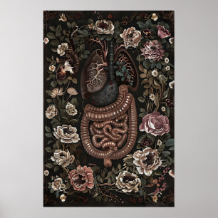 Blumen-Anatomie-Kunstprint, gothic Darm Lungen Poster