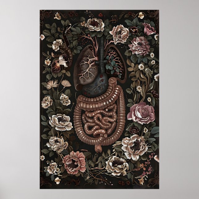 Blumen-Anatomie-Kunstprint, gothic Darm Lungen Poster (Vorne)
