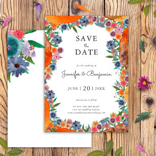 Blumen-Aquarell Boho-Chic-Wildblumen-Hochzeit Save The Date