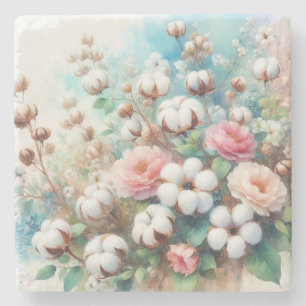 Blumen-Aquarell in zarten Pastellfarben Steinuntersetzer