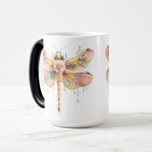 Blumen-Aquarell-Libelle Verwandlungstasse (Vorderseite Links)