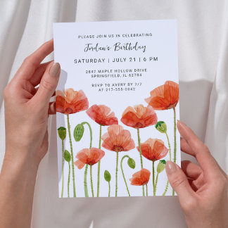 Blumen-Aquarell-Mohn Moderne Geburtstagsfeier für Einladung