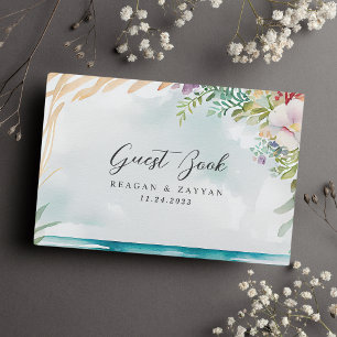 Blumen-Aquarell Strand Szene Sommerhochzeit Gästebuch