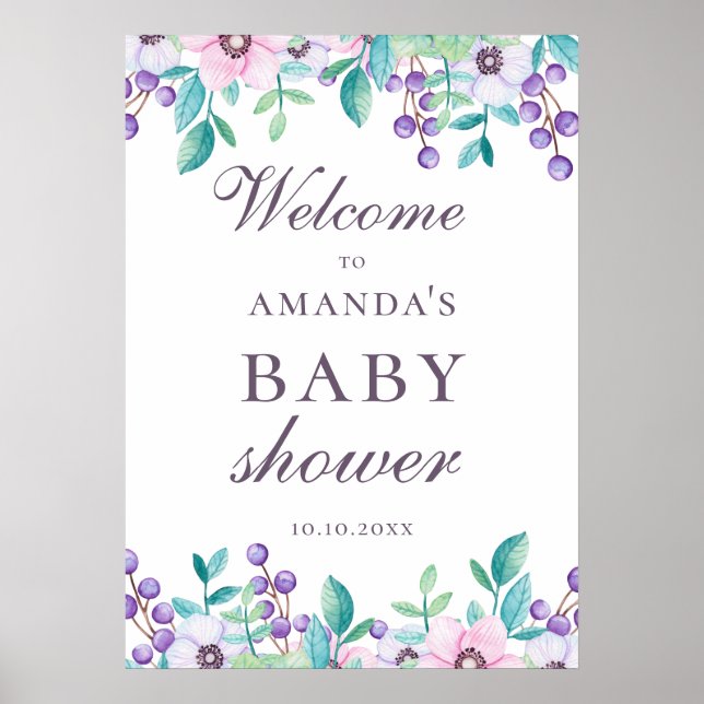 Blumen-Aquarellgarten Babydusche Begrüßung Poster (Vorne)