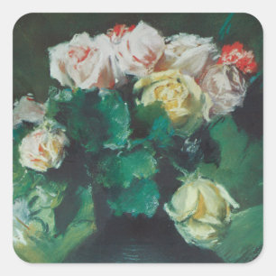 Blumen (auch bekannt als Rosen) von William Merrit Quadratischer Aufkleber