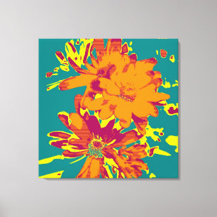 Blumen auf blauem Hintergrund - Wrapped Canvas Leinwanddruck