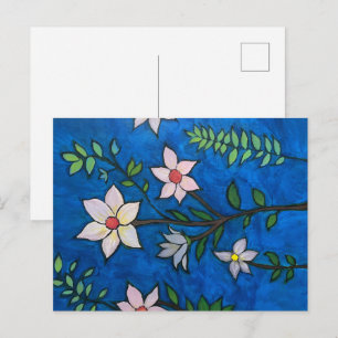 Blumen auf blauer Postkarte