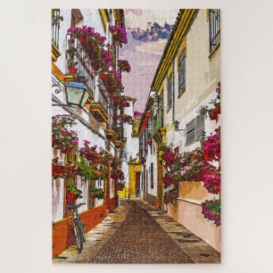 Blumen auf der Straße. Cordoba, Andalusien, Spanie Puzzle