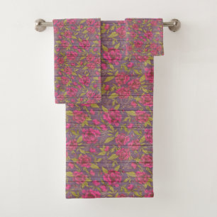 Blumen auf Holz Trendy Popular Elegante Vintag Badhandtuch Set