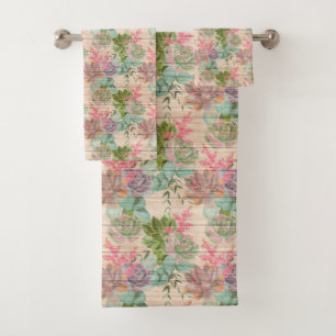 Blumen auf Holz Trendy Popular Elegante Vintag Badhandtuch Set