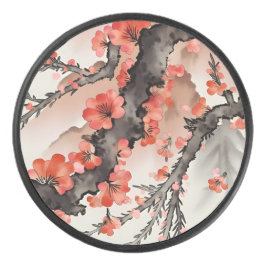 Blumen auf Schwarz Eishockey Puck