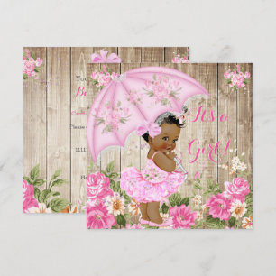 Blumen-Baby-Party Pink Rustikal Holz Mädchen Ethni Einladung