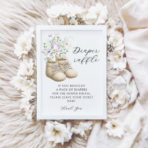 Blumen-Baby-Schühchen-Windel-Raffle-Baby-Party Einladung