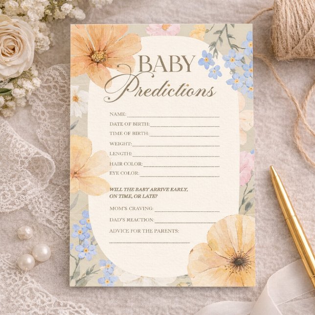 Blumen-Baby-Vorhersage-Spielkarte, Neutral Boho (Von Creator hochgeladen)