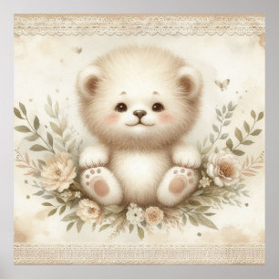 Blumen-Babylöwen-Kinderzimmer Poster