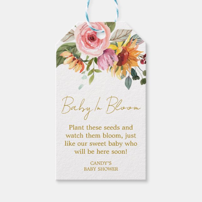 Blumen-Babyshower-Saatgut-Geschenk-Tags Geschenkanhänger (Vorderseite)