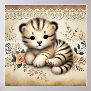 Blumen-Babytiger-Kinderzimmer Poster
