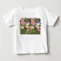 Blumen-Babytop T-Shirt Pink Asters & ihr Name