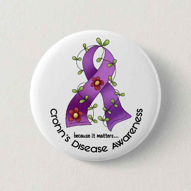 Blumen-Band CROHNS KRANKHEITS-BEWUSSTSEIN T - Button (Vorderseite)