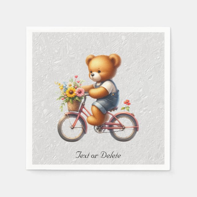 Blumen-Bär-mit-Fahrrad-Servietten Serviette (Vorderseite)