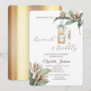 Blumen Blatt Champagner Glas Gold Brautparty Einladung