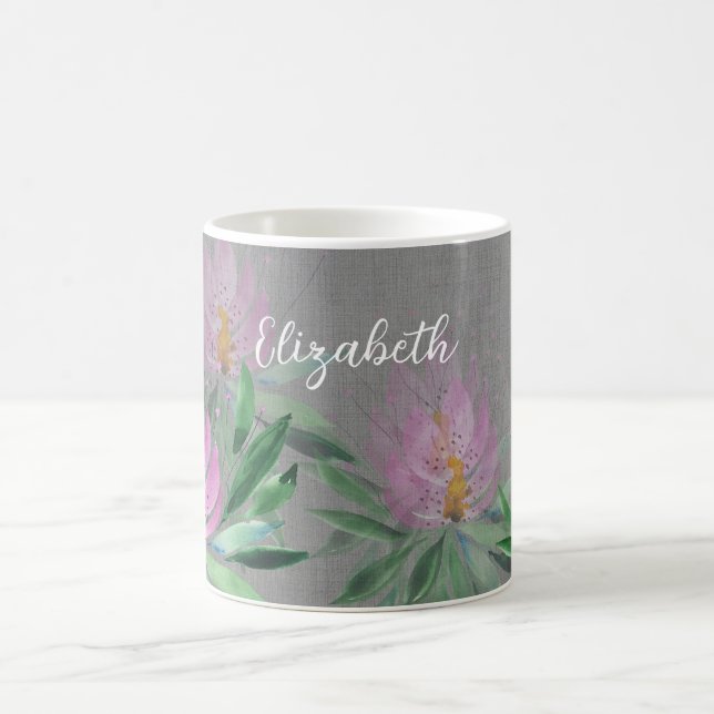 Blumen blühen violette Wasserfarbe monogrammiert Kaffeetasse (Mittel)