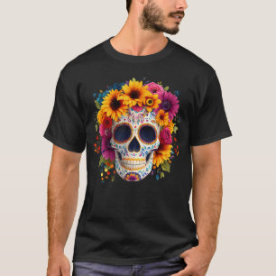 Blumen-Blumen-Zucker-Schädel-Mexikanischer Dia De T-Shirt