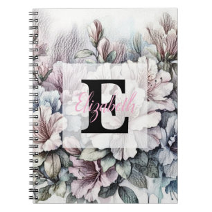 Blumen Blumenzeichnung Monogramm rosa blau Azaleen Notizblock