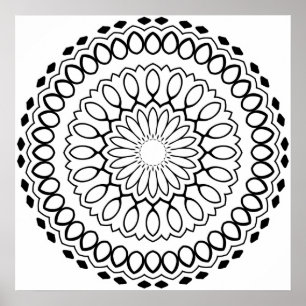 Blumen-Blüten-Mandala-Malvorlage mit fetten Ringen Poster