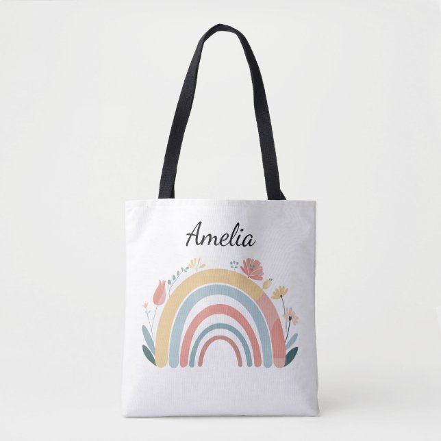 Blumen-Boho-Regenbogen-Allover-Print-Tasche (Vorderseite)