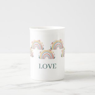Blumen-Boho-Regenbogen-Bone-China-Tasse Prozellantasse