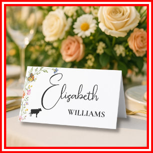 Blumen-Boho-Wildblumen-Rindfleisch-Menü-Hochzeits- Platzkarte