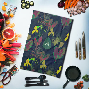 Blumen Botanische Pflanzen Wasserfarbe Monogramm Geschirrtuch