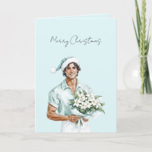 Blumen Brauner Haar Mann Weihnachten   Karte