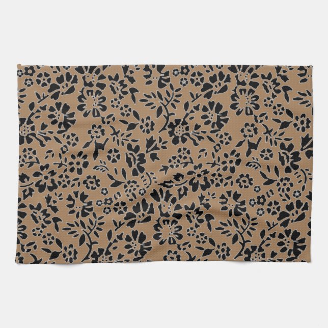 BLUMEN / BROWN & SCHWARZ KÜCHE HAND TOWEL! GESCHIRRTUCH (Horizontal)