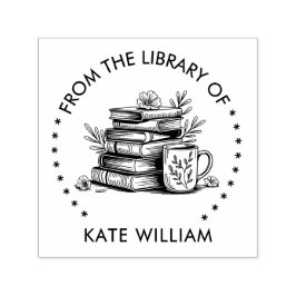 Blumen-Bücherstapel & Kaffee Aus der Bibliothek vo Permastempel