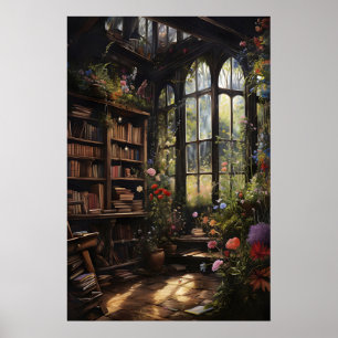 Blumen Buchladen Druck, Dark Academia Goth Zuhause Poster