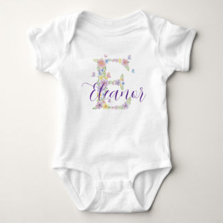 Blumen-Buchstabe E Personalisiertes Baby-Bodyanzug Baby Strampler