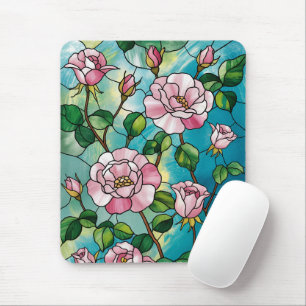 Blumen-Buntglas-Effekt Rosa Blumen Botanisch Mousepad