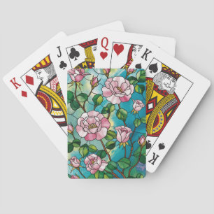 Blumen-Buntglas-Effekt Rosa Blumen Botanisch Spielkarten